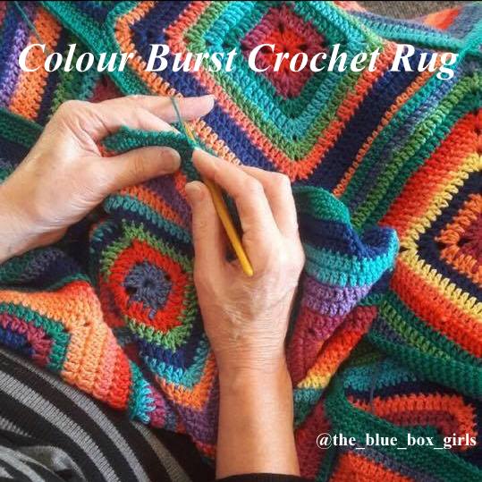 Colour Burst Crochet Rug: Full Tutorial of a Granny Square Rug, from The Blue Box Girls